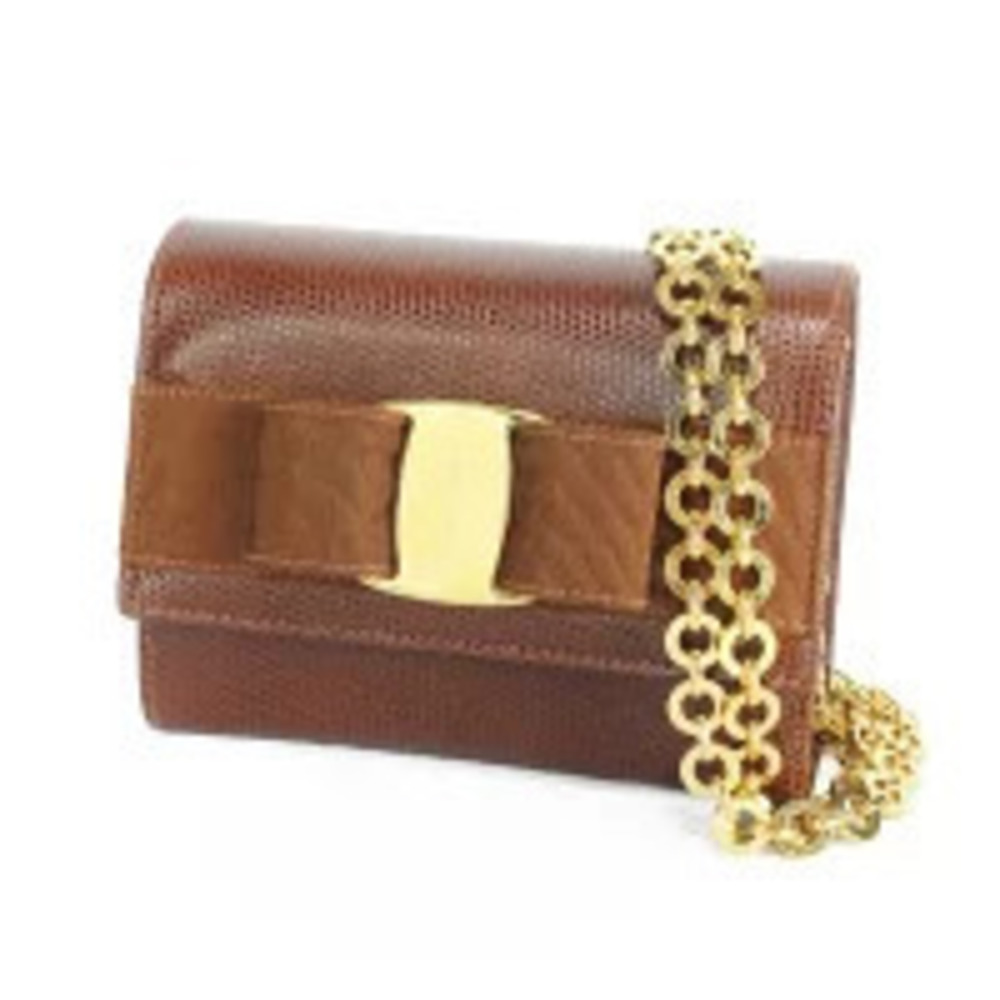 Salvatore Ferragamo brown bag rion leather chain Vara shoulder Brown
